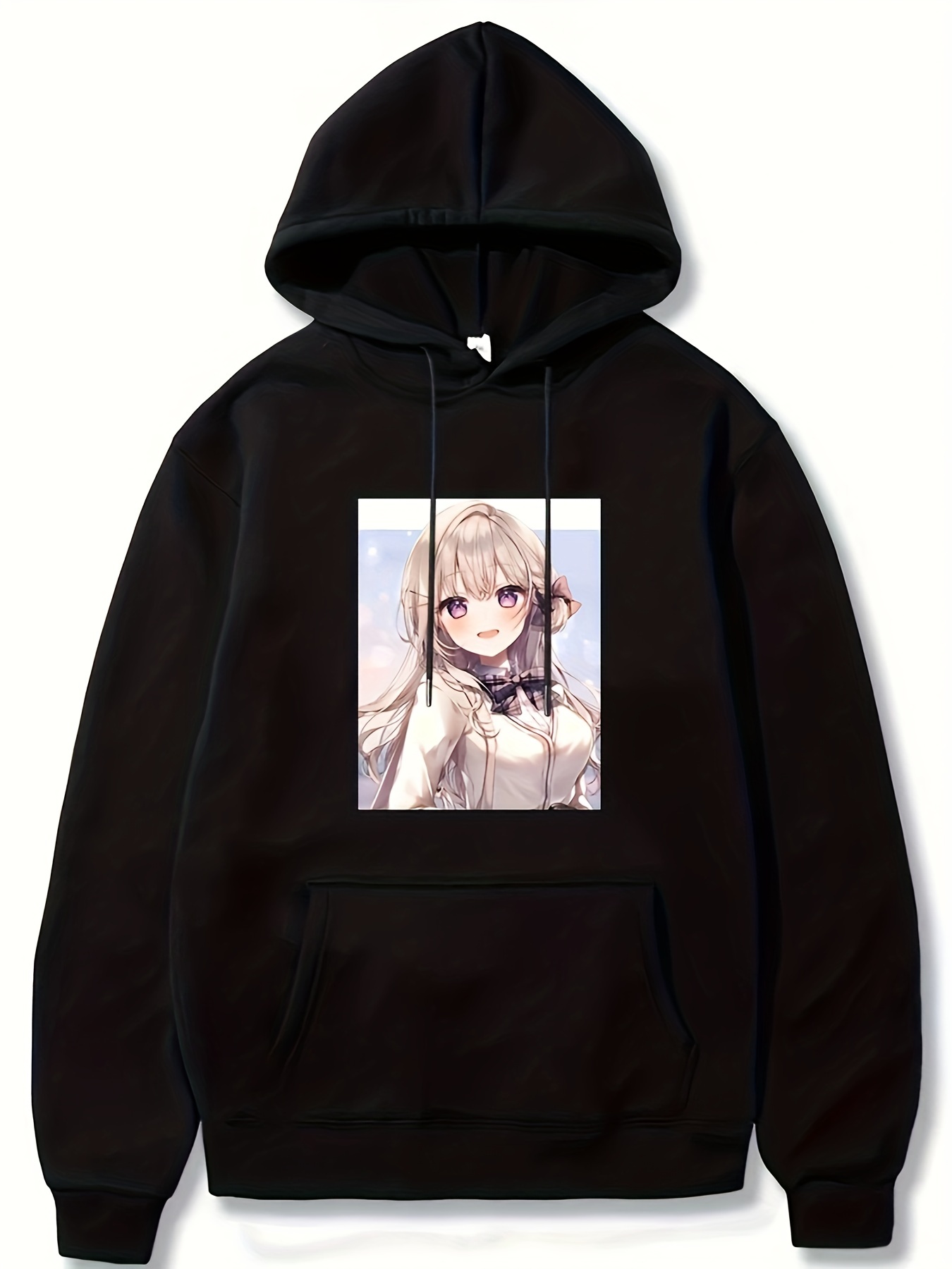 Sudadera Capucha Estampado Chica Anime Bolsillo Canguro - Temu