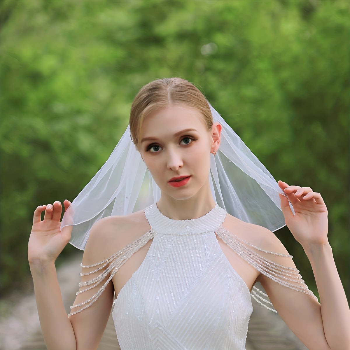 Soft Mesh Double Bridal Veil White Ivory Cathedral Wedding Veil with Comb