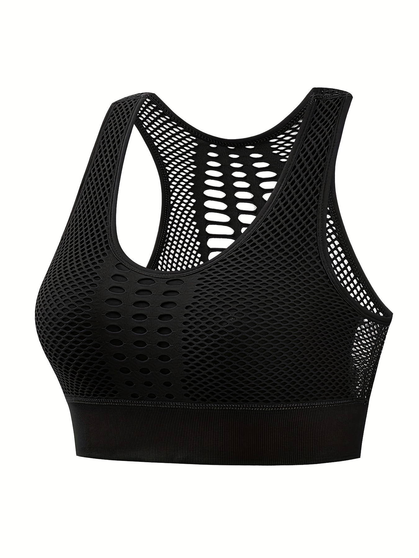 Dropship Solid U-neck Mesh Breathable Sports Bra, Push Up Shock