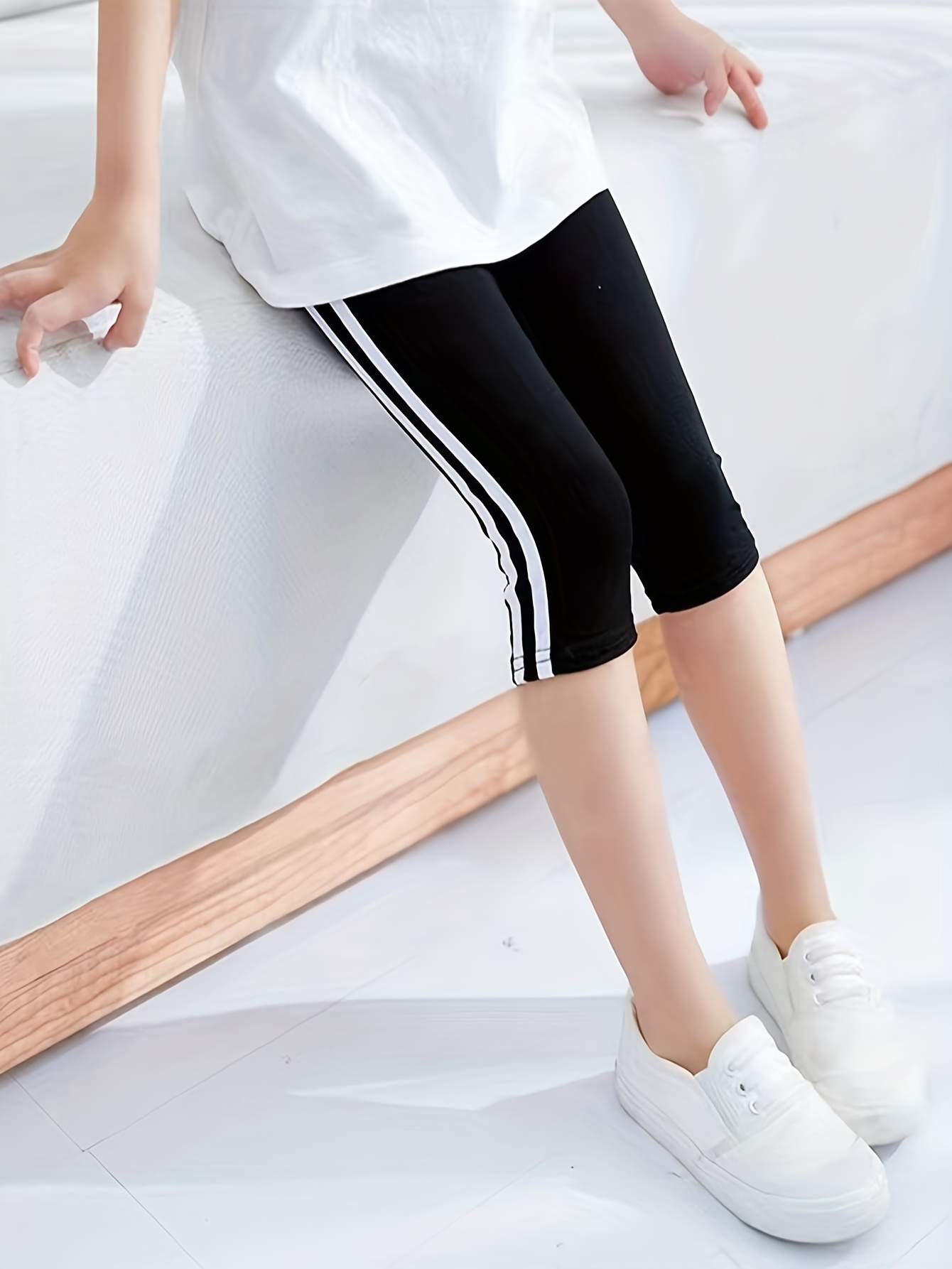 Kids Girls Casual Crop Pants Slim Fit Compression Short Leggings With Side  Taping Tie Fit Cropped Pants Dancing Fitness Yoga Pants