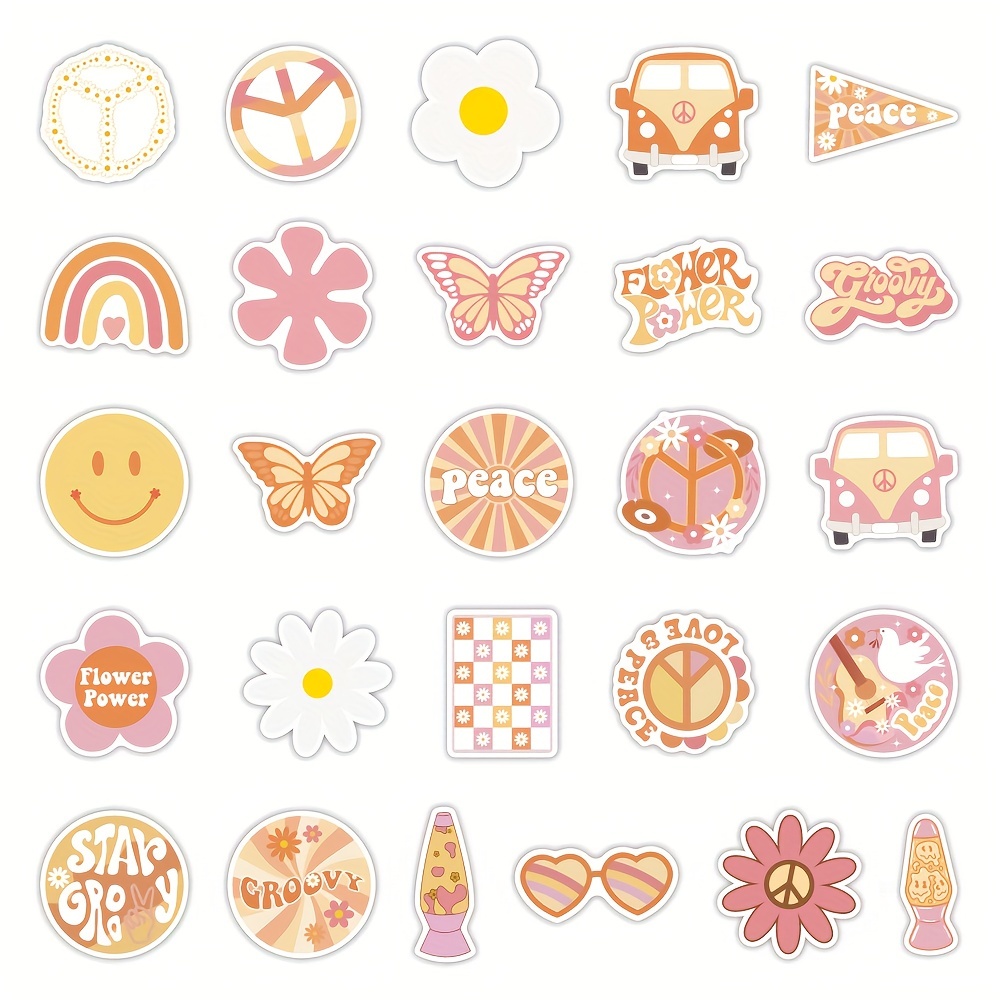 Hippie Stickers Non repeating Groovy Preppy Boho Aesthetic - Temu