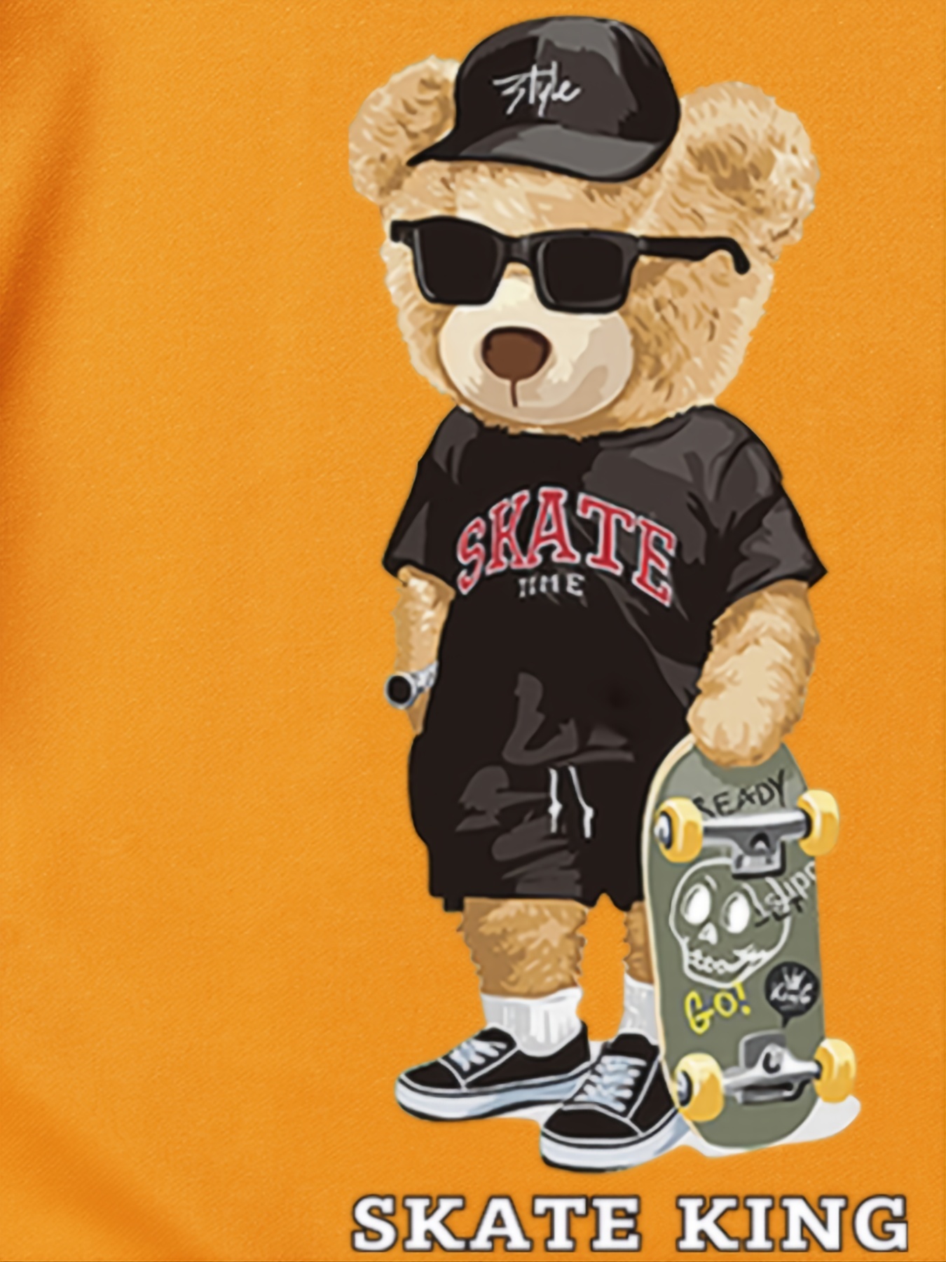 Men's Skate King Cartoon Bear Print Round Neck Short Sleeve T-shirt - Temu