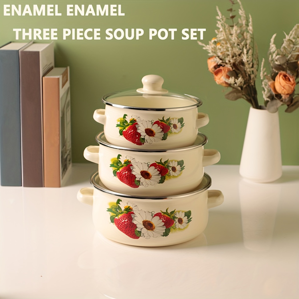Enamel Soup Pot, Barbecue Pot, Stew Pot, Enamel Glass Cover, Enamel Pot  Set, Four Colors To Choose From - Temu