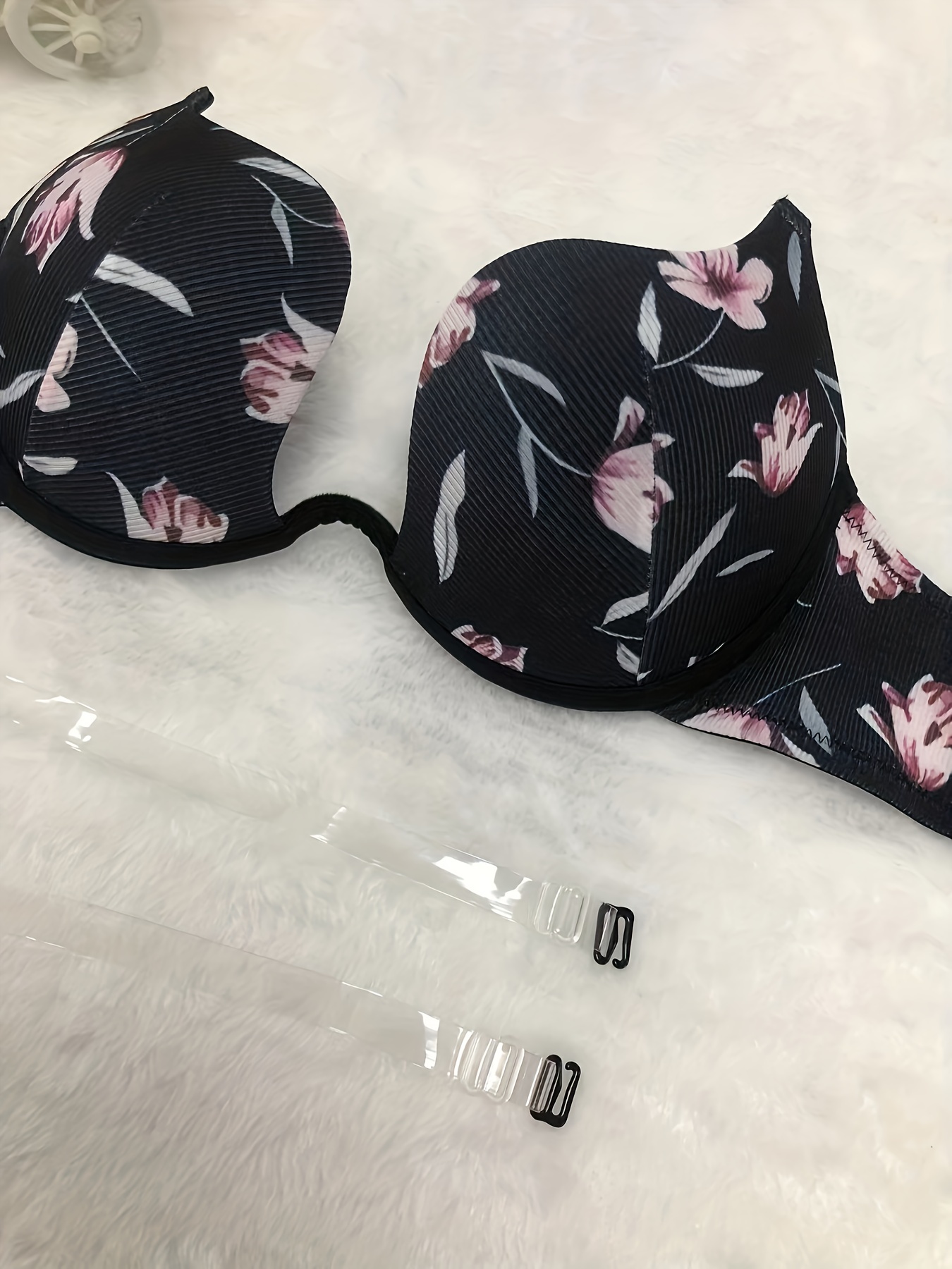 Floral Print Scoop Bra, Comfy & Breathable Push Up Bra, Women's Lingerie &  Underwear