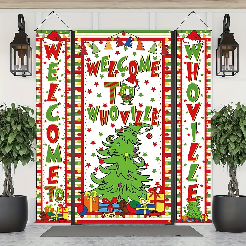 Merry Christmas Grinch Christmas Door Cover Grinch Green Backdrop  Decorations