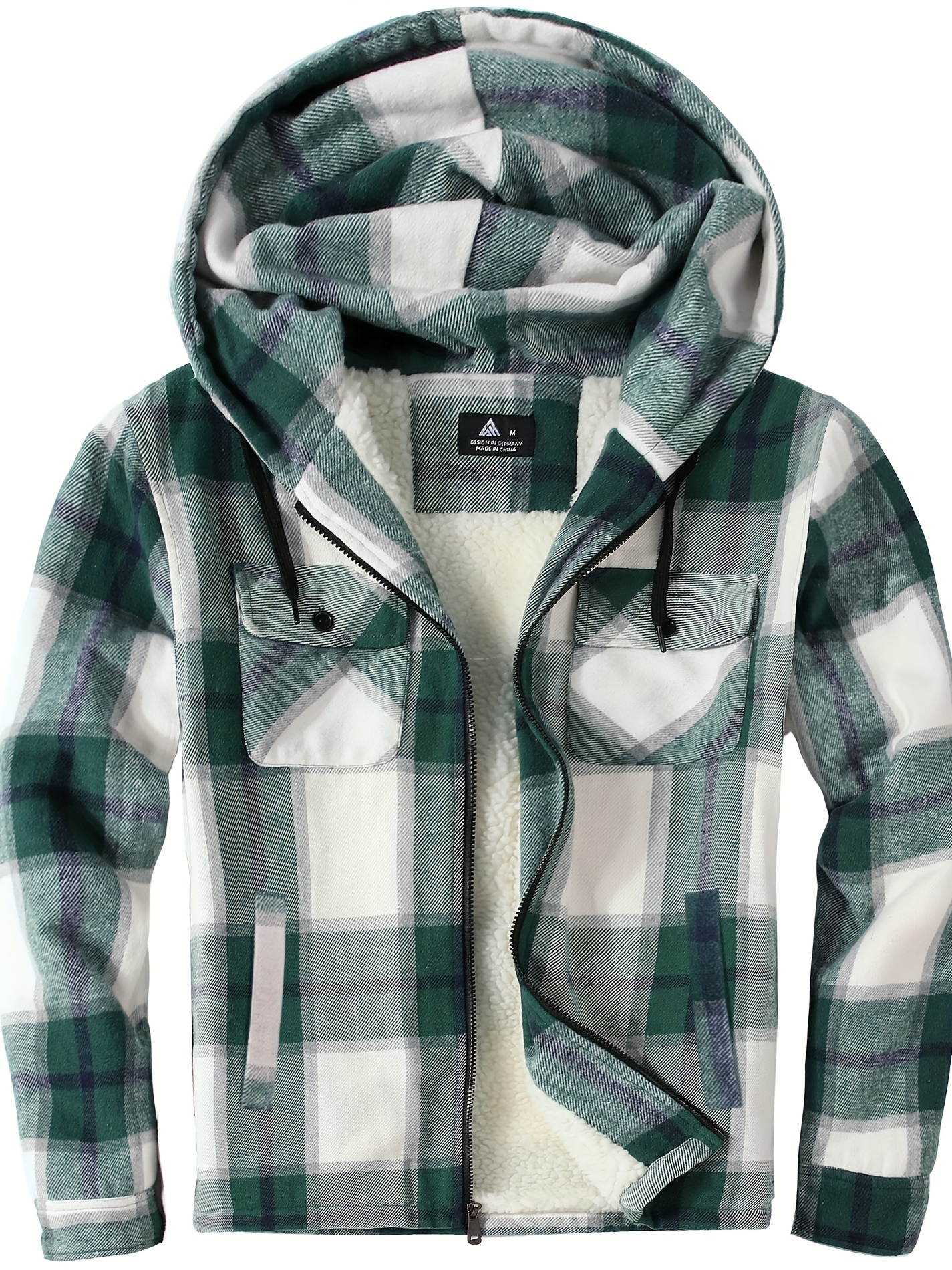 Mens hooded flannel 2024 jacket with zipper