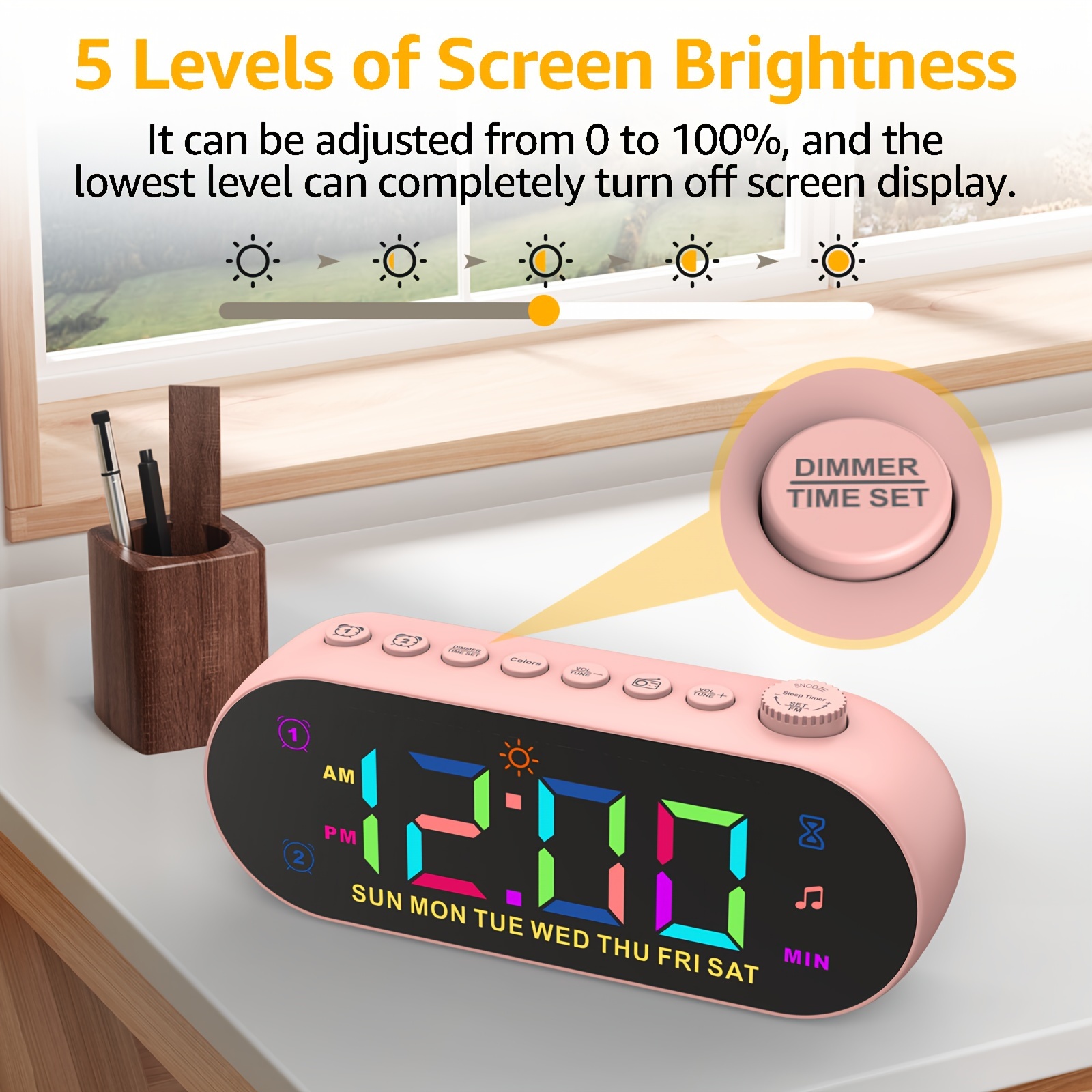 Rgb Color Digital Alarm Clock Radio With Mirror Surface Adjustable