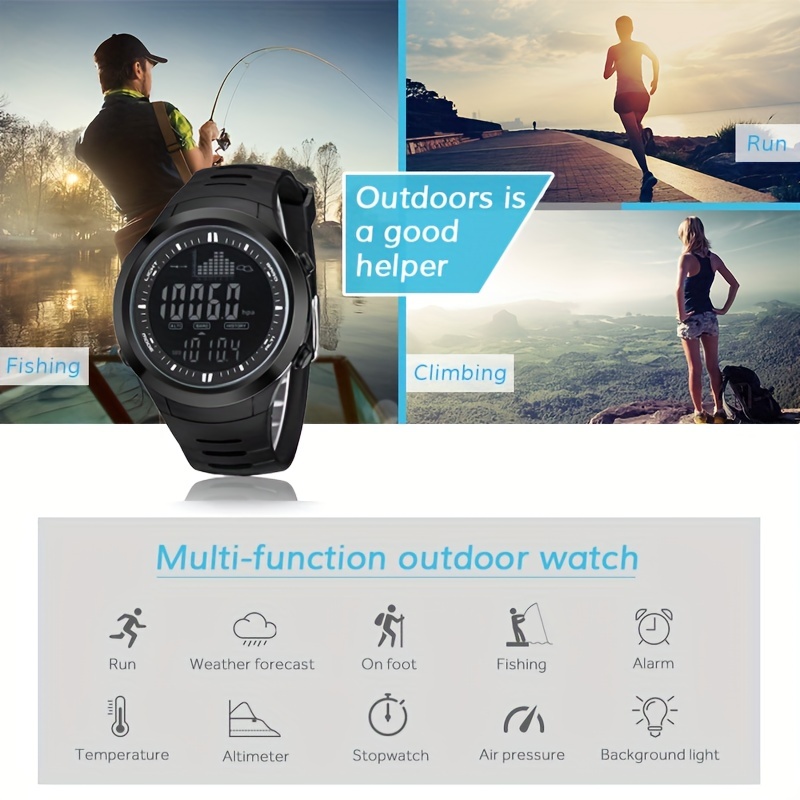Mens Outdoor Camping Digital Watch Altimeter Barometer Thermometer Fishing  Points Records Alarm Timer Stopwatch Wrist Watch - Jewelry & Accessories -  Temu