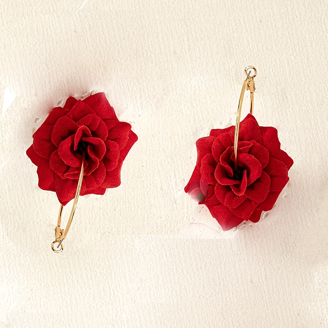 bright red color rose flower decor hoop earrings bohemian elegant style stage party vacation accessories details 2