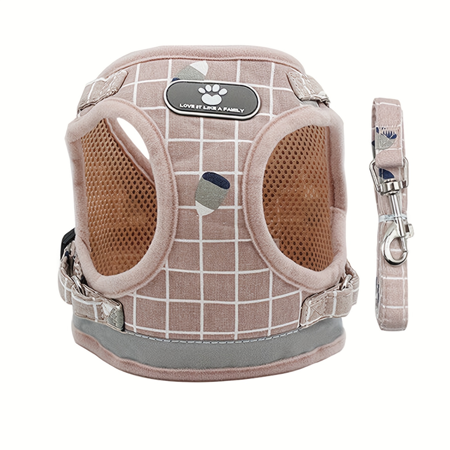 Adjustable Plaid Pattern Dog Harness Vest Set