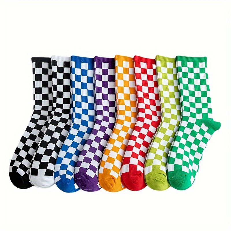 1 Pair Check Print Trendy Soft Comfortable Socks Casual Versatile