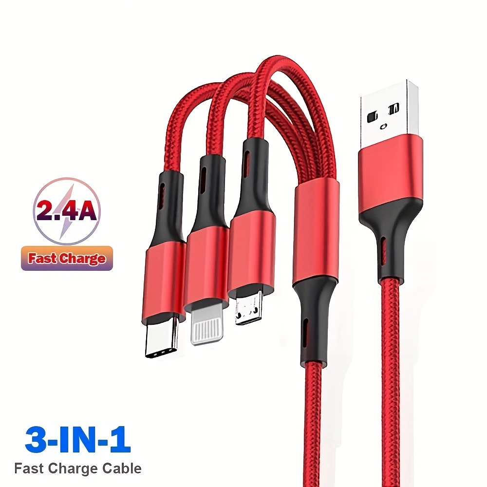 

2.4a Braided 1 Drag 3 For Android Type-c Charging Cable 1.2m Charging Cable 3in1 Black Silver Red Golden Blue