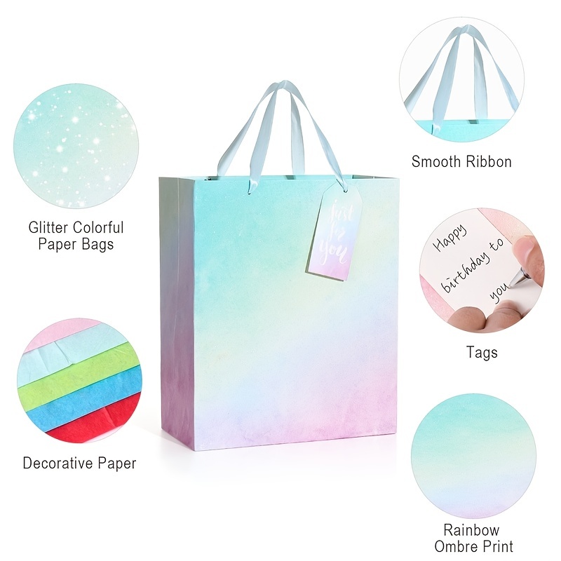 Gift Bags Medium Size With Handles Glitter Colorful Paper - Temu