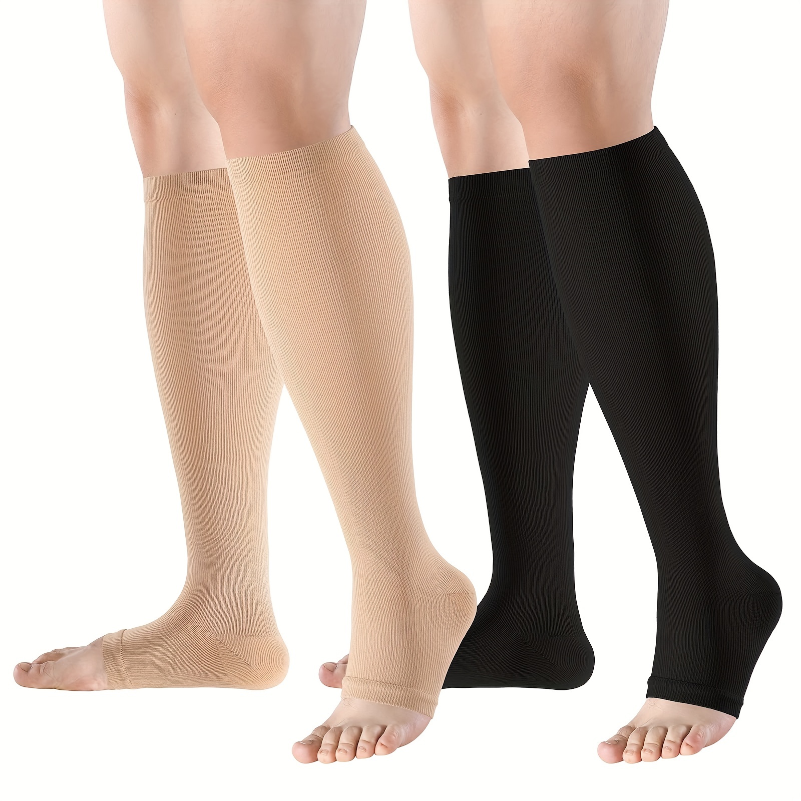 Zipper Compression Socks 15-20 Mmhg For Women & Men, Knee High Open Toe  Varicose Veins Hosiery For Edema, Swollenblack,small-medium