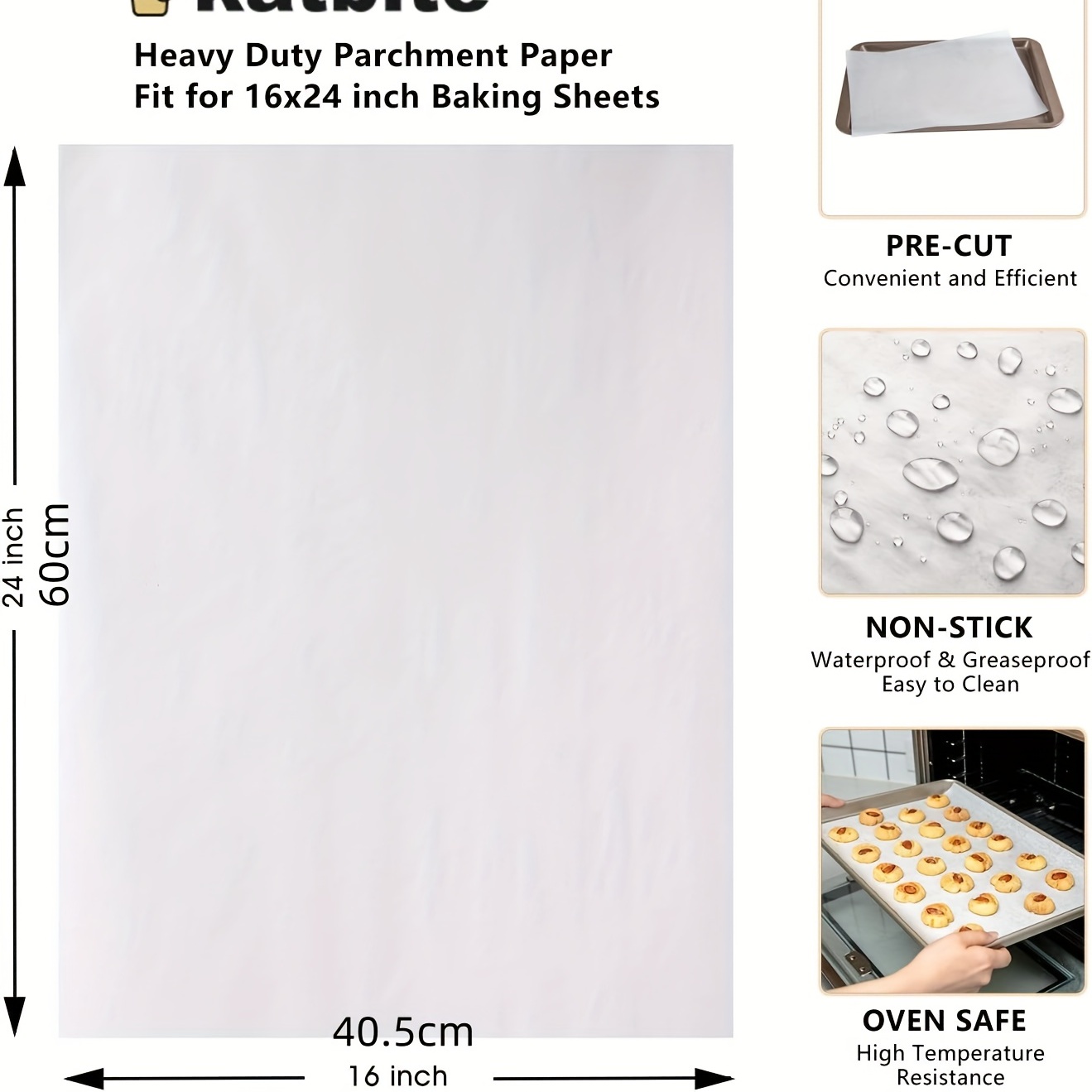Katbite 100 Pcs Parchment Paper Sheets,16x24 Inches Non-Stick