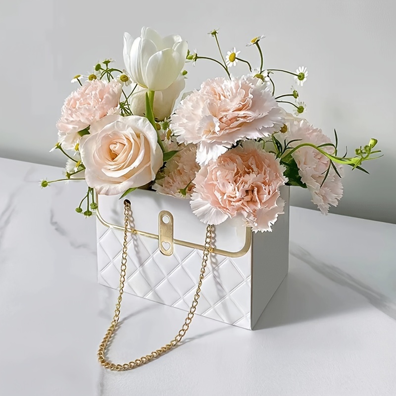 MEONFY Flower Paper Gift Box, Bouquet Bags Flower Box with metal chain Gift  Case, Flower Boxes for Arrangements, Portable Flower Boxes Wrapping
