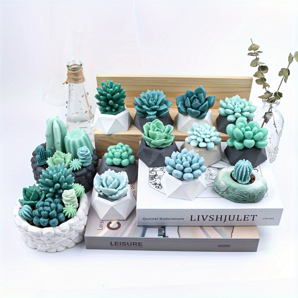 17 Styles Succulent Plants Silicone Candle Mold Eucalyptus Decorating Tools Wax 3d Diy Handmade Plaster Cactus Aromatherapy Soap
