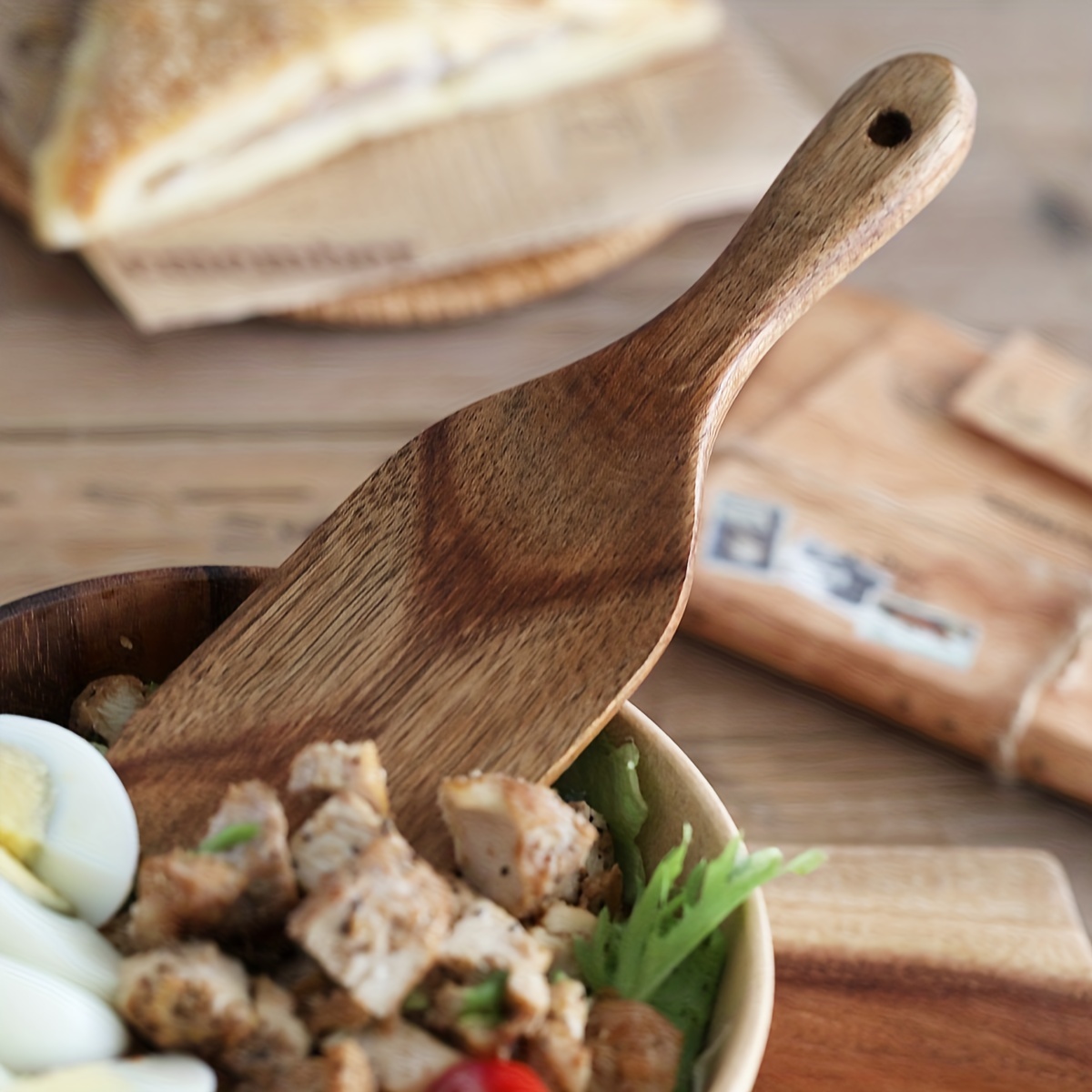Juego de utensilios de cocina de espátula de madera de 5 piezas, utensilios  de cocina de madera