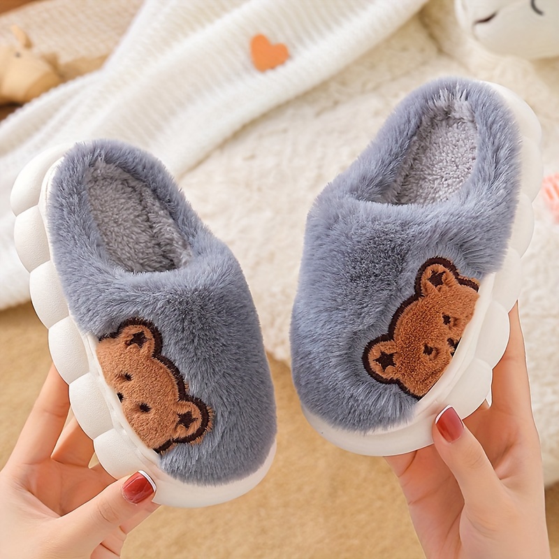 Cute Cartoon Furry House Shoes For Boys, Comfortable Non Slip Soft Bottom Walking Shoes For Indoor, Spring Autumn Winter