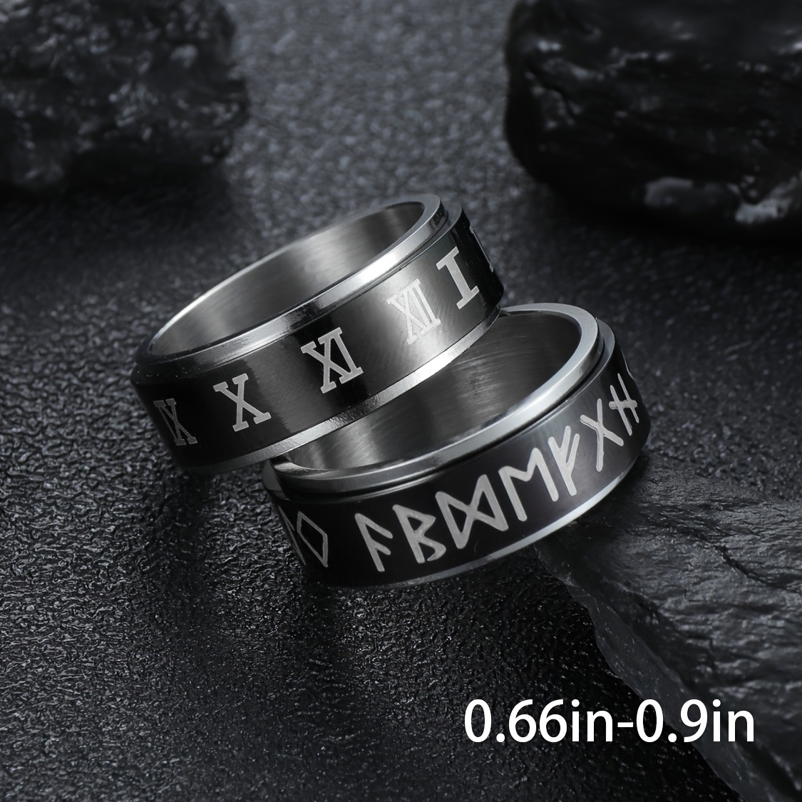 Retro Roman Numerals Viking Words Engraved Ring