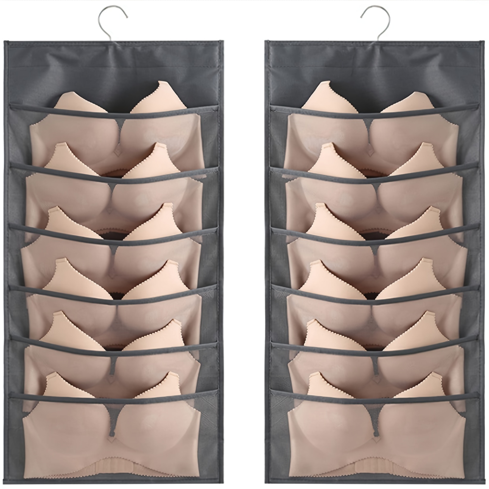 

1pc Double Sided Hanging Closet Bra Storage Organizer With 12 Mesh Pockets For Underwear, Wardrobe Wall Mounted Bra Storage Bag, Space Saving Storage Organizer