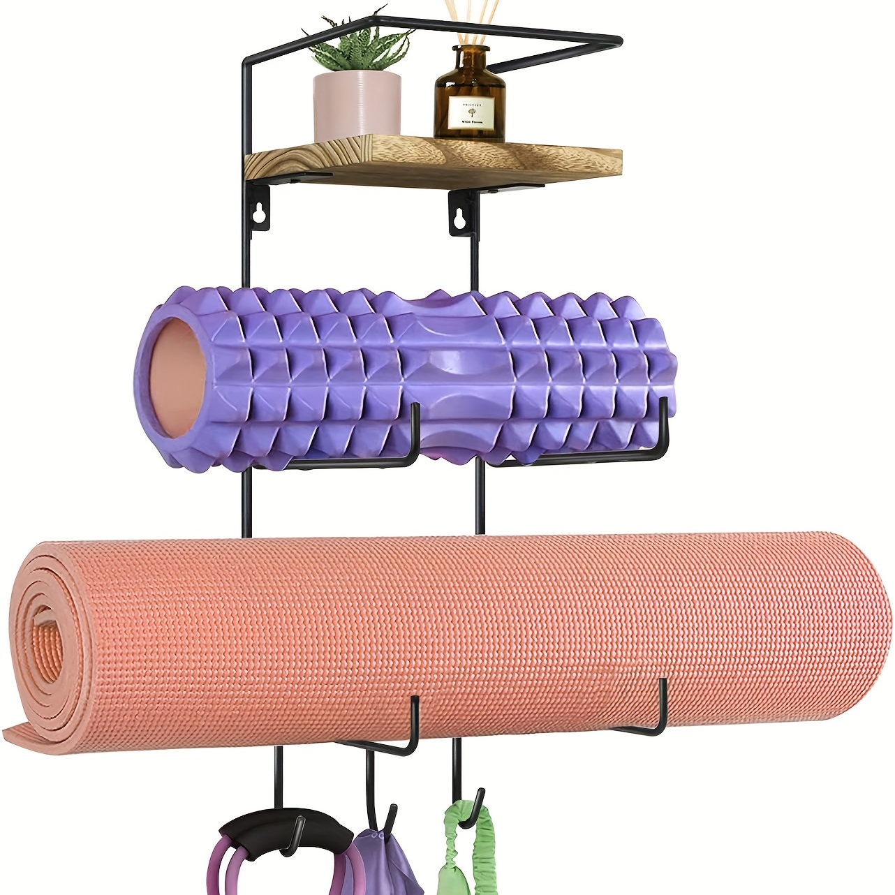 Wooden Yoga Mat Holder Wall Mount 3 Hooks Space saving Yoga - Temu