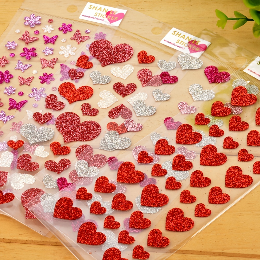 Red Glitter Heart Stickers childrens card making kids decoration labels  53205