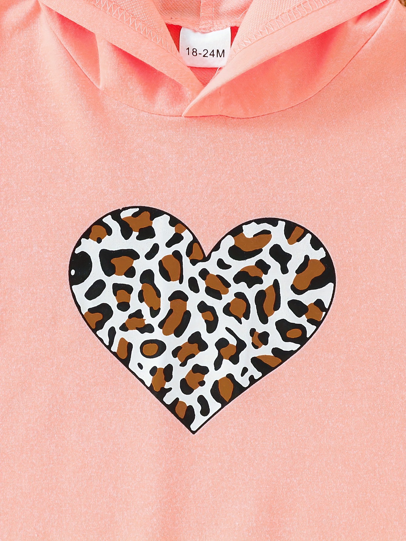 leopard heart print contrast color stitching pink lace girls