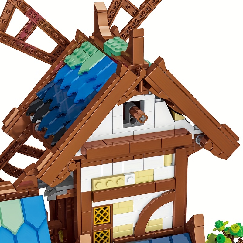 中世の風車 1800 顆粒ビルディングブロックモデル、コテージ組み立て