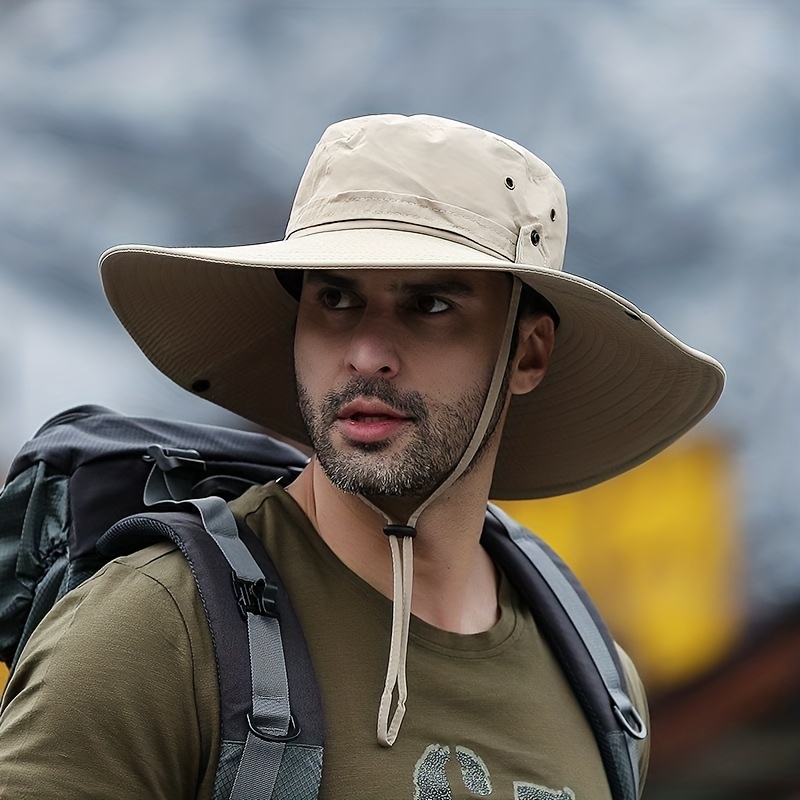 Black Vacation Sun Protection Hat, Men's Summer Oversized Brim Waterproof Mountaineering Fishing Breathable Bucket Hat,Casual,Temu