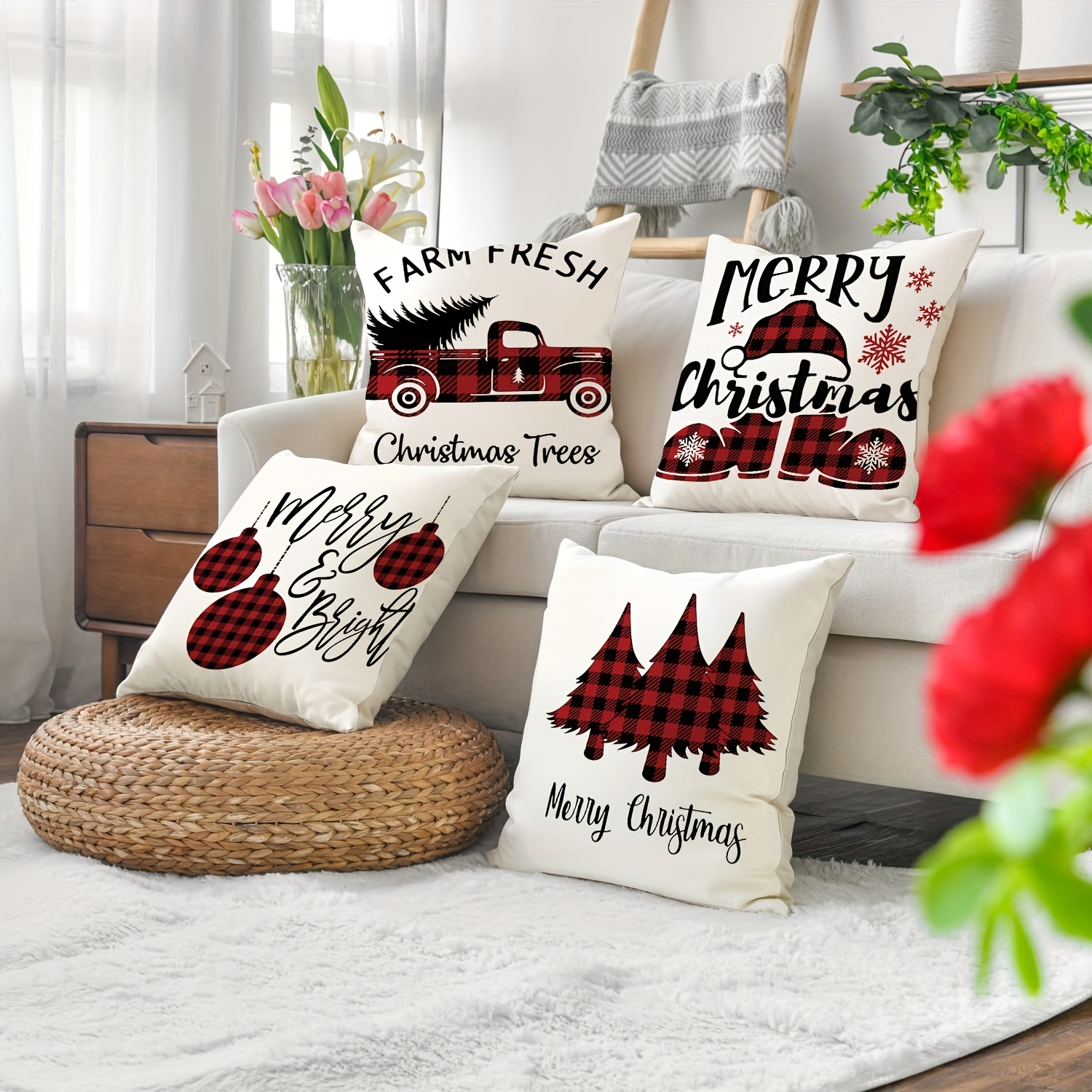 Christmas Snowman Landscaping Christmas Tree Bell Throw Pillow Cover Home  Sofa Cushion Cover Linen Blend Letters Car Pillow Home Pillow Insert Not  Included - Temu