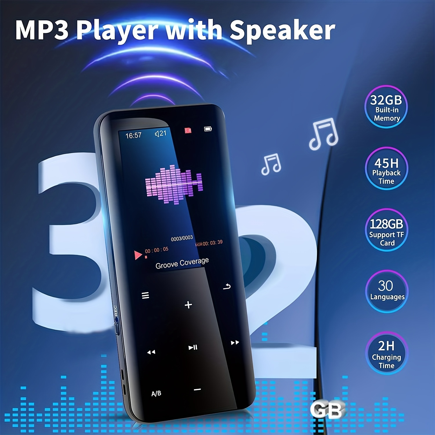  MP3 Player with 32GB TF Card,Built-in HD Speaker,Portable HiFi  Music Player with Video/Voice Recorder/FM Radio/Photo Viewer/E-Book Player  for Kids : Electronics