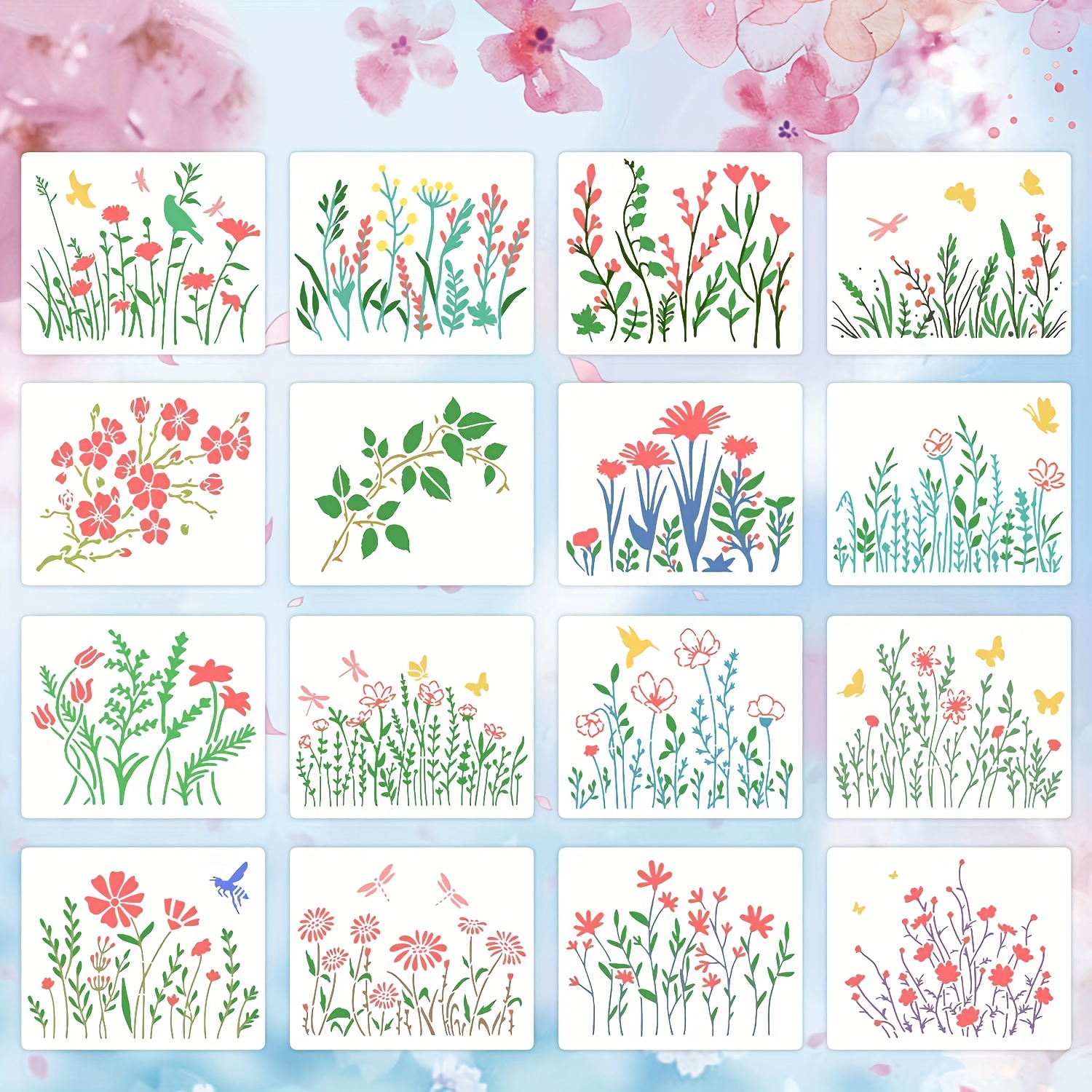 

16pcs Reusable Flowers Painting Stencils, Crafts Stencils, For Diy Painting Scrapbook, Wood, Wall, Floor, Furniture Crafts, Home Decor Art Supplies, Funny Christmas Gifts