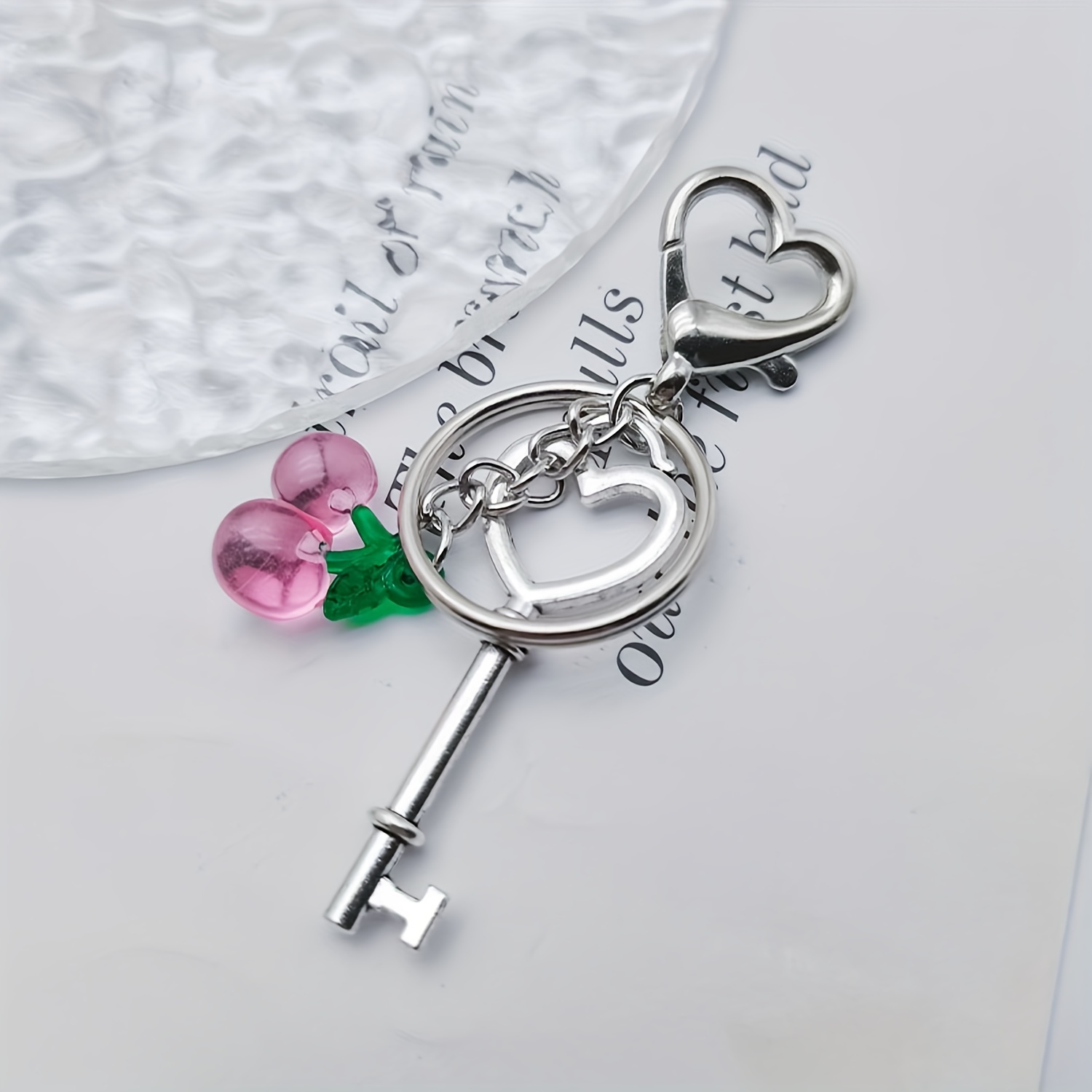 Cute Cherry Keychain with Heart Clasp, Lovely Heart Keyring Charm, Keychain  Accessories for Women and Girls