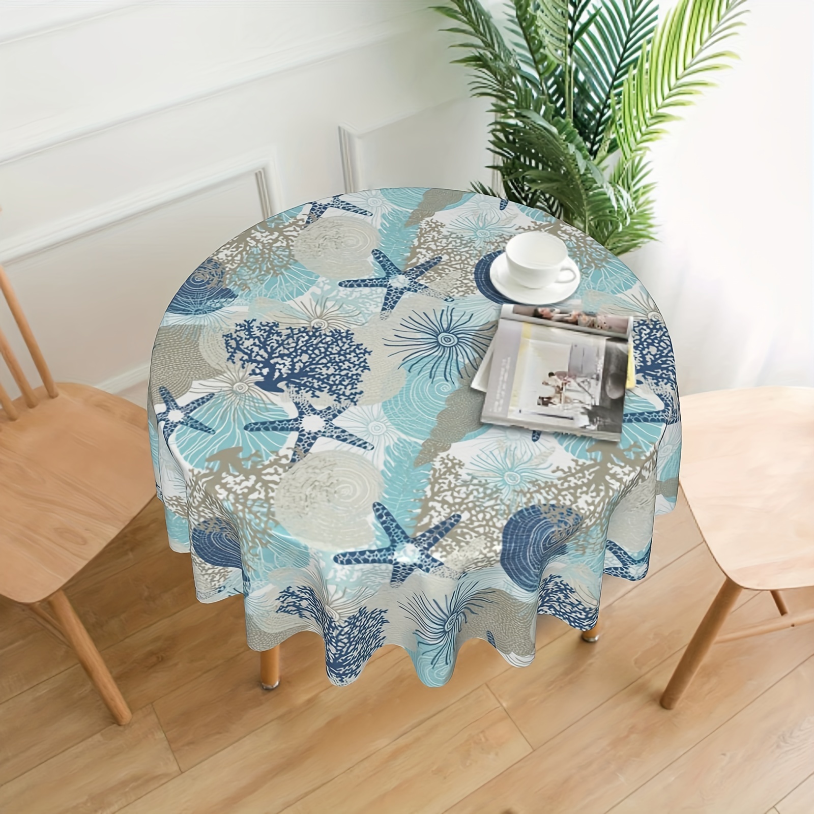 Summer Coastal Tablecloth Round Waterproof Rustic Blue Ocean - Temu