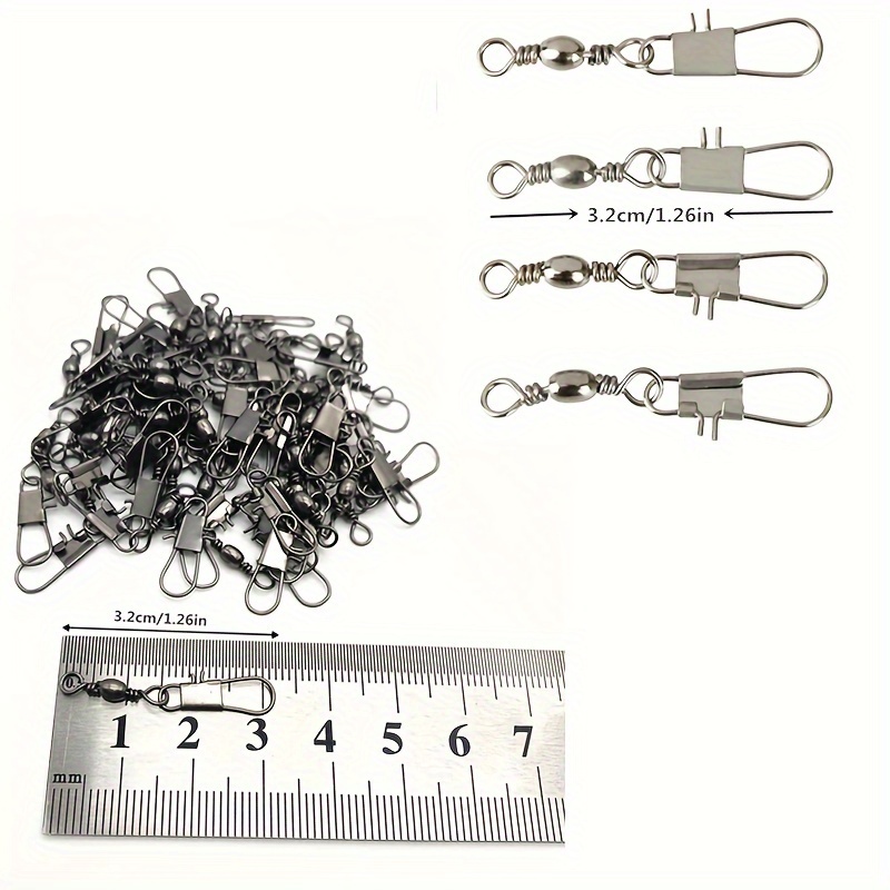 100Pcs Fishing Swivels Barrel Swivel with Interlock Snap Connectors 006 