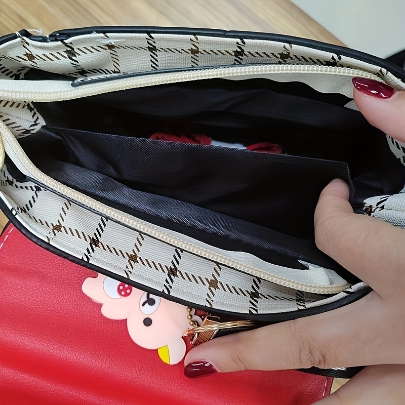 Mini Top Handle Plaid Crossbody Bag, Pu Leather Textured Bag Purse