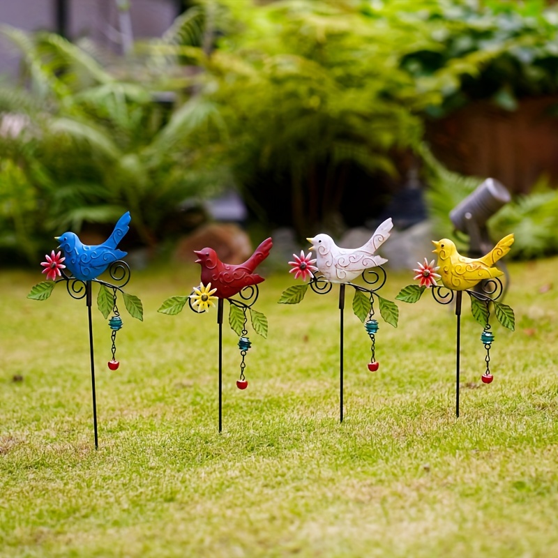 Figura decorativa de pájaro, 4 figuras de pájaros para decoración de  interiores y exteriores, figuras de pájaros, césped, jardín, patio, adornos  que
