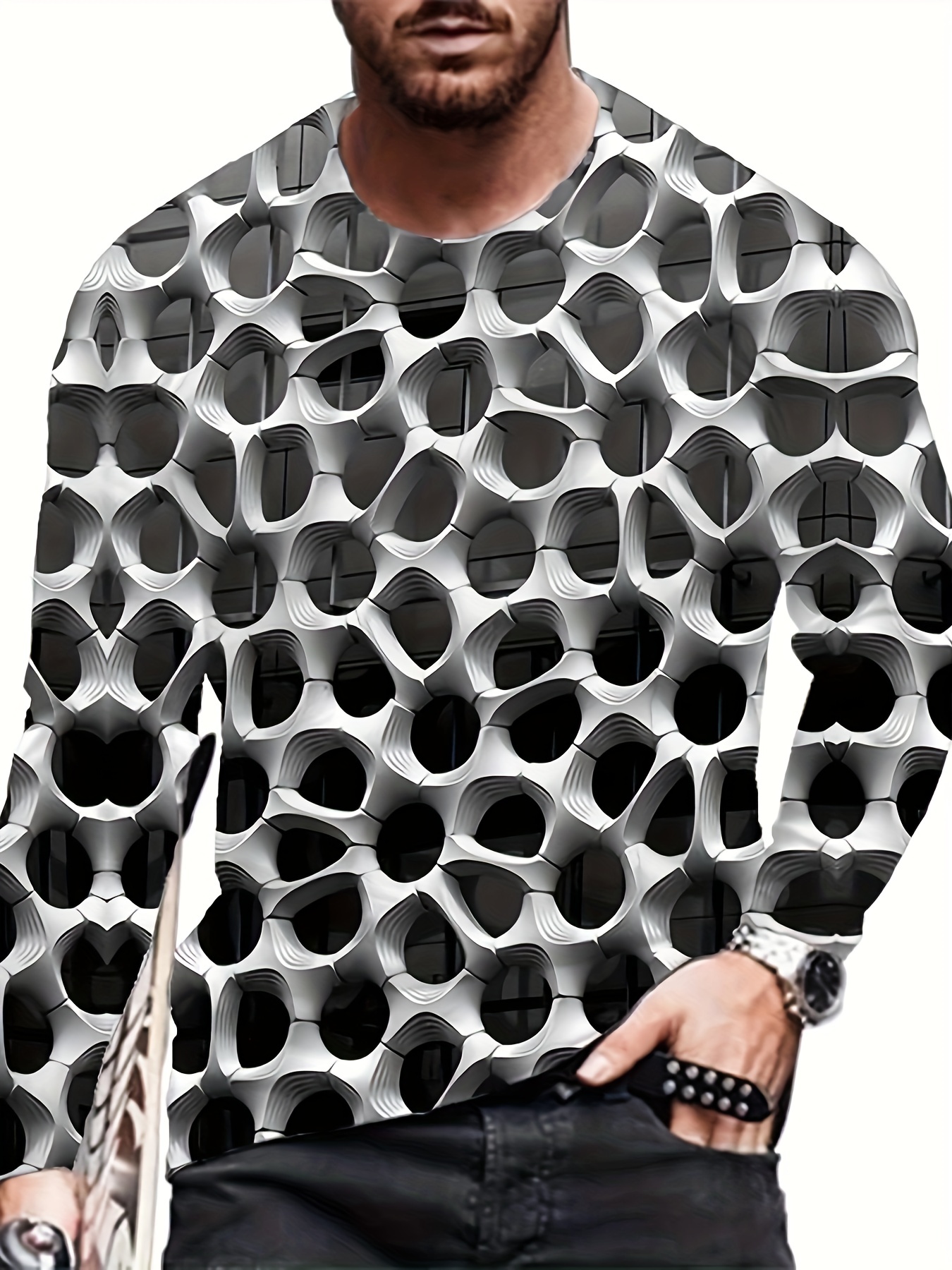 CHGBMOK Clearance Long Sleeve T Shirts for Men 3D Digital Printing  Geometric Pattern