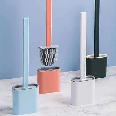 1 set toilet brush with holder set wall mounted silicone toilet brush with long handle flexible toilet bowl cleaning brush no dead corner brush bathroom cleaning brush cleaning supplies cleaning tool back to school supplies