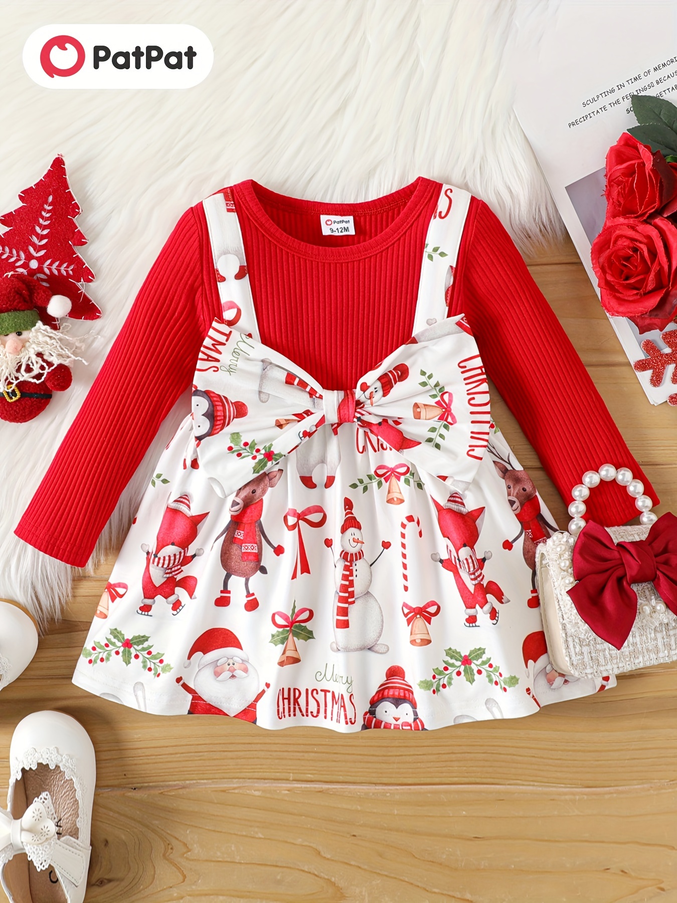 Girl's Christmas Plaid Santa Claus Pattern Imitation Denim - Temu