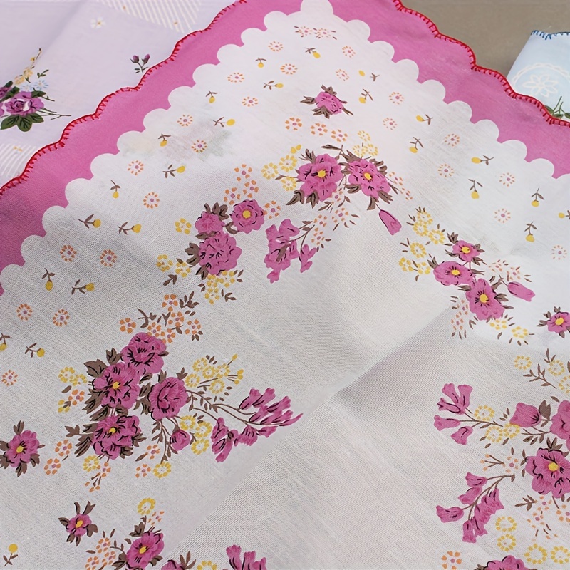 Crescent Edge Square Scarf Flower Print Lightweight Handkerchief