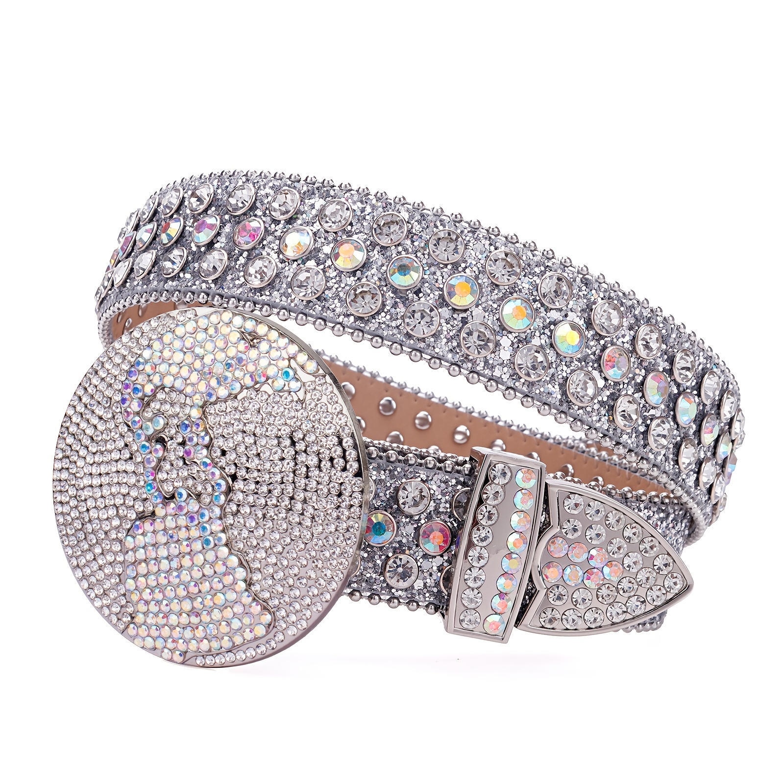 bb simon Silver Merry Leather Belt With Swarovski Crystals