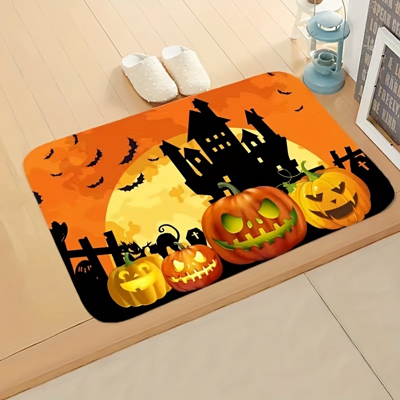 1pc Halloween Pumpkin Bat Themed Bath Mat For Bathroom, Kitchen Floor,  Bathtub, Toilet, Non-slip