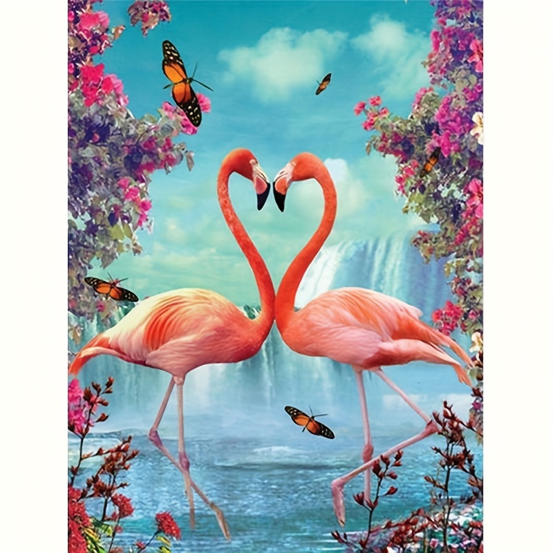 5d Diamond Painting Kits With White Frame Cartoon Flamingo - Temu