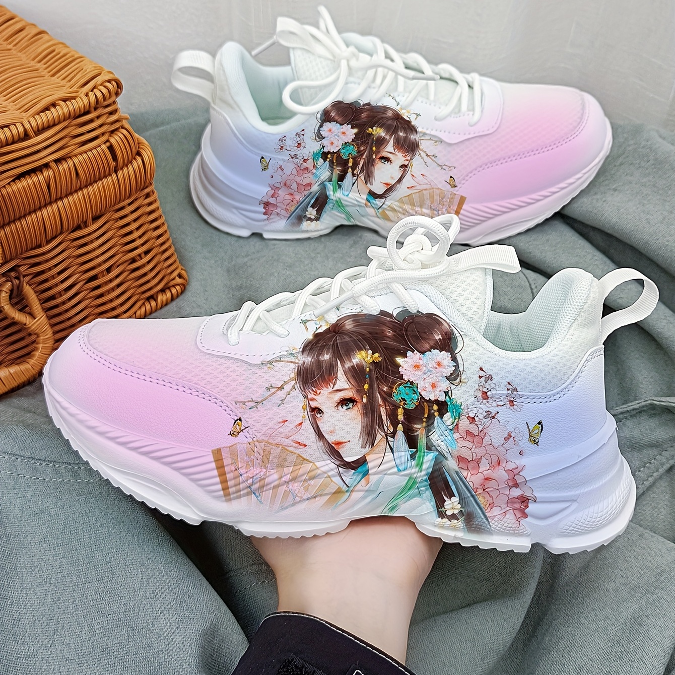 Cartoon Graphic Sneakers, Women's Cute Round Toe Lightweight Casual Shoes,Temu