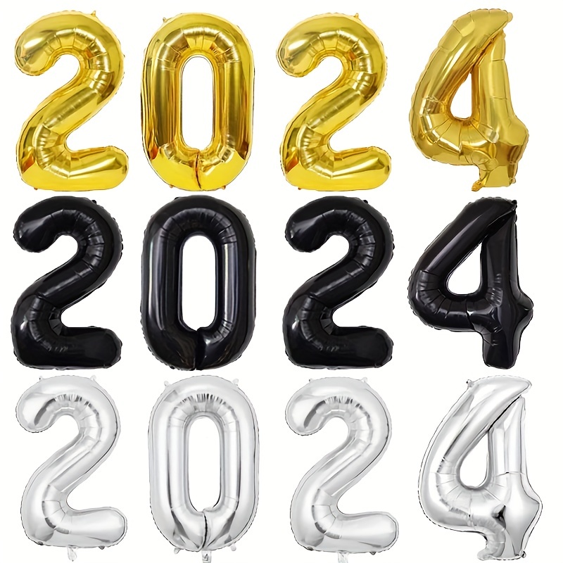 40 Inch 2024 Pack of 4 Gold Huge Numbers Balloons Giant Large Helium Foil  Mylar Big Number for Christmas New Year Party Graduation Birthday (Gold, 40