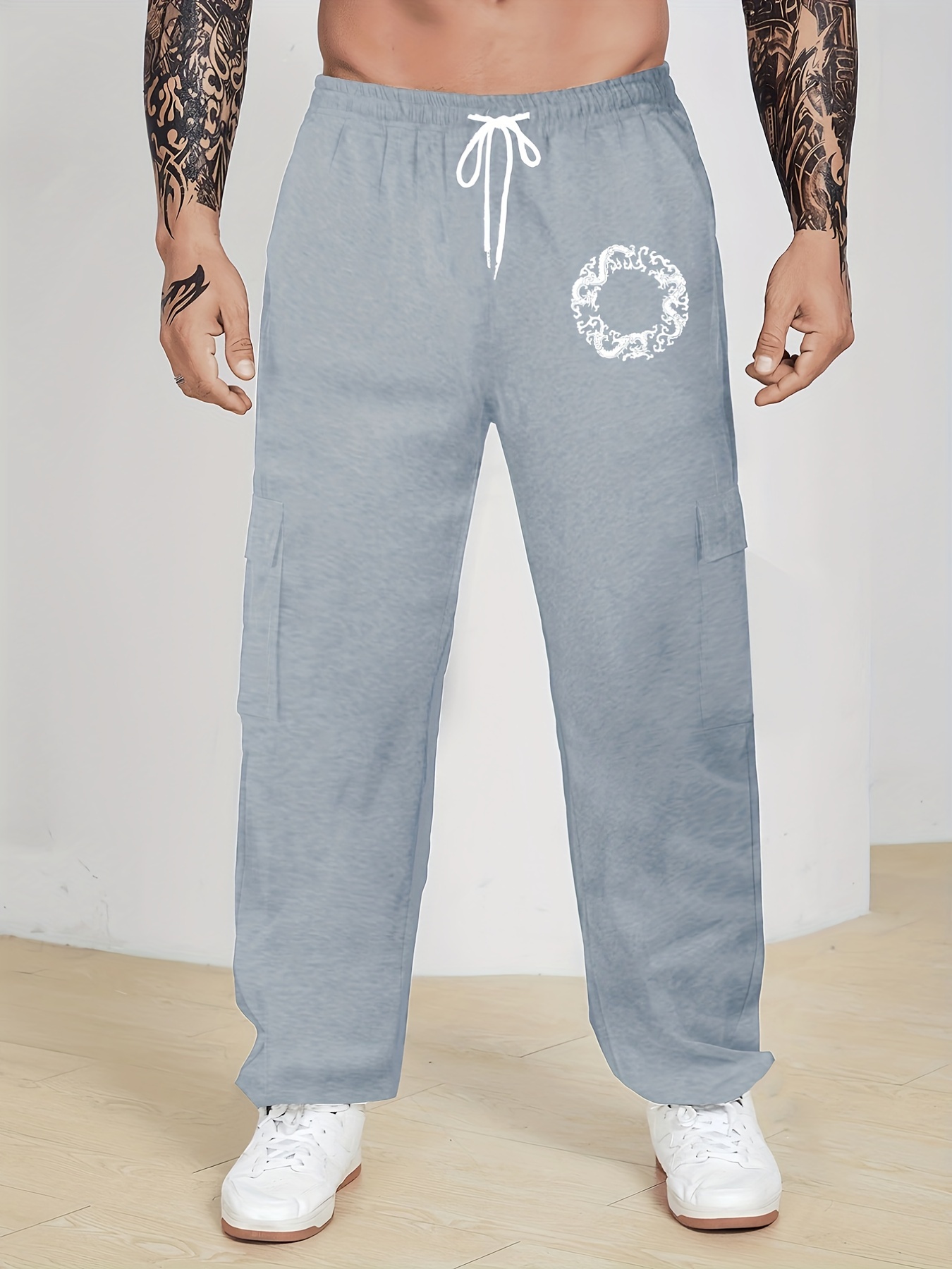 Men's Stylish Creative Dragon Graphic Print Cargo Pants - Temu