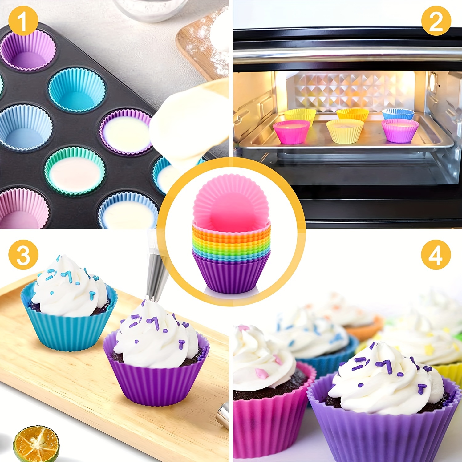 Silicone Cupcake Muffin Baking Cups Liners Reusable Non-Stick Cake Molds  Sets 20pcs 