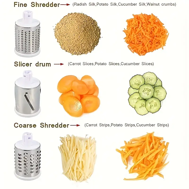  Manual Tabletop Drum Cheese Grater, 3 in 1 Rotary Shredder  Slicer Grinder for Cucumber Nut Potato Carrot Cheese, Vegetable Salad  Shooter,Green: Home & Kitchen